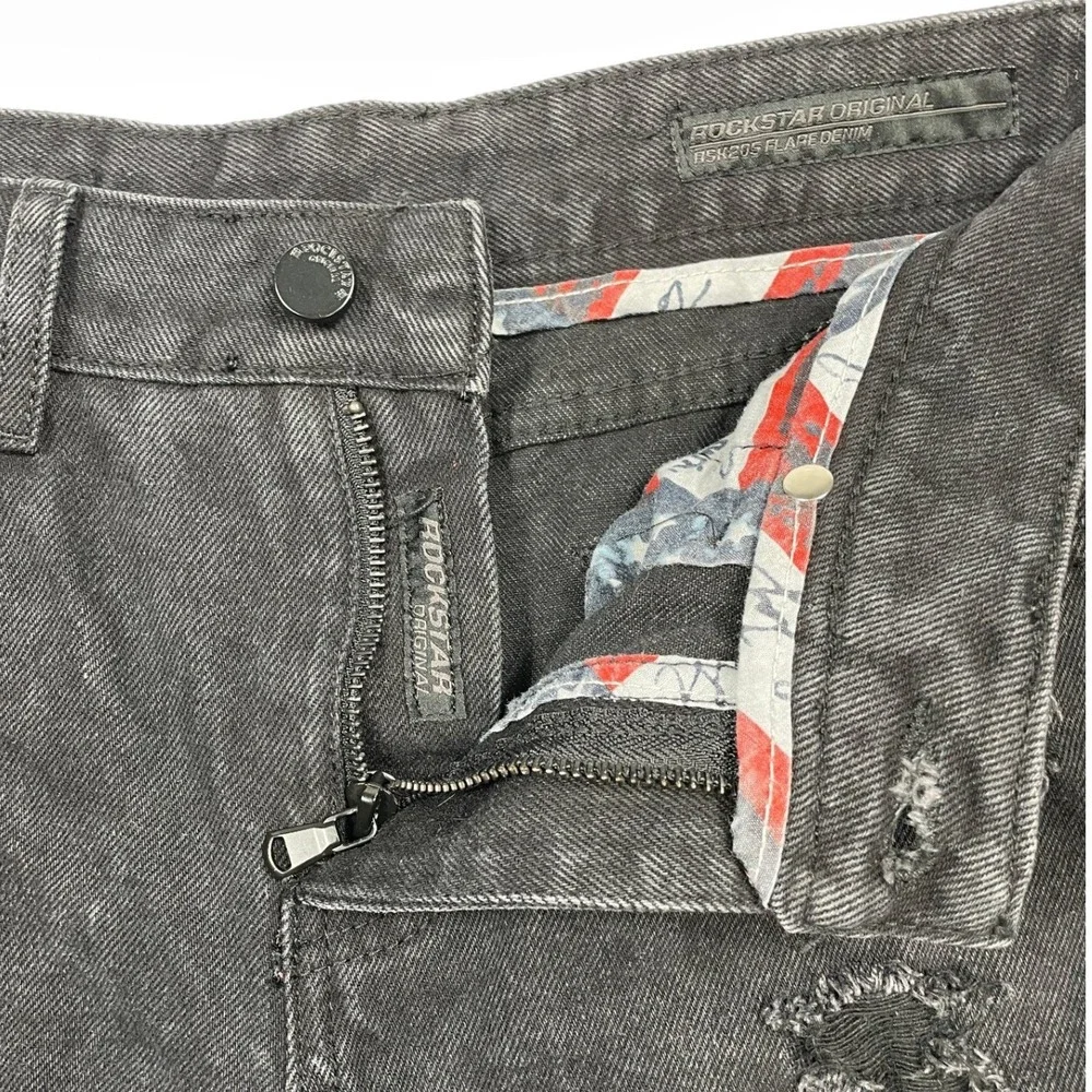 🔥 Rockstar Original Boys Sz 14 Black Distressed Cargo Jeans Raw Hem -Streetwear